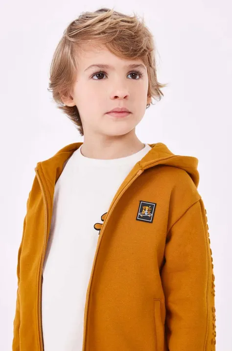 Detská mikina Mayoral oranžová farba, s kapucňou, jednofarebná