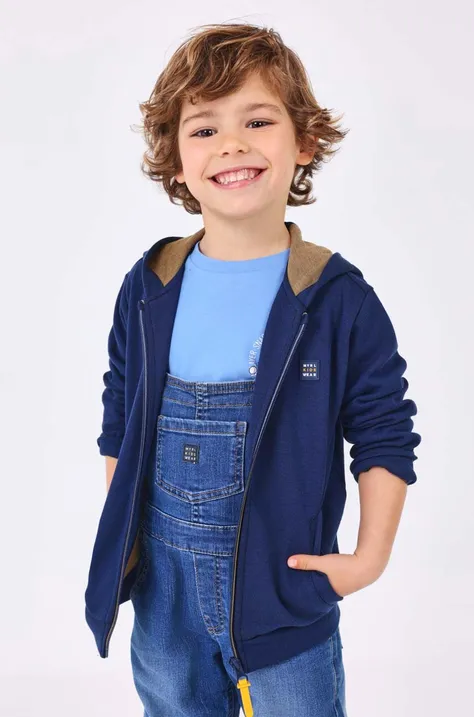 Дитяча кофта Mayoral колір синій з капюшоном однотонна