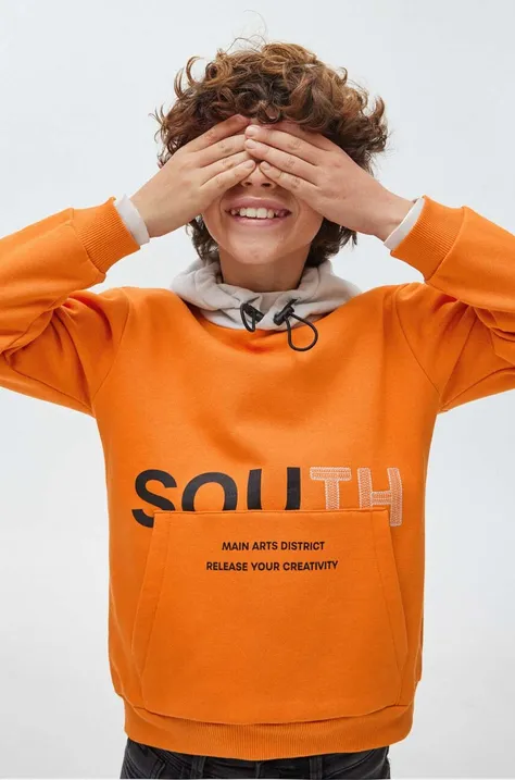 Детская кофта Mayoral цвет оранжевый с капюшоном с принтом