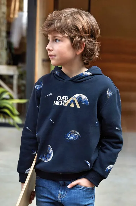 Otroški pulover Mayoral mornarsko modra barva, s kapuco
