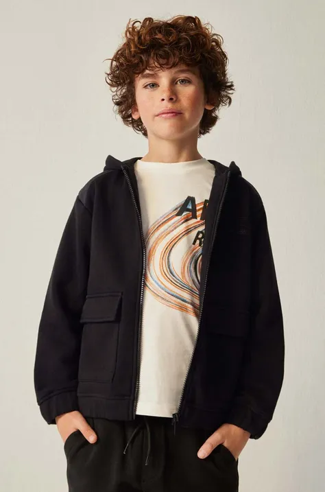 Παιδική μπλούζα Mayoral χρώμα: μαύρο, με κουκούλα