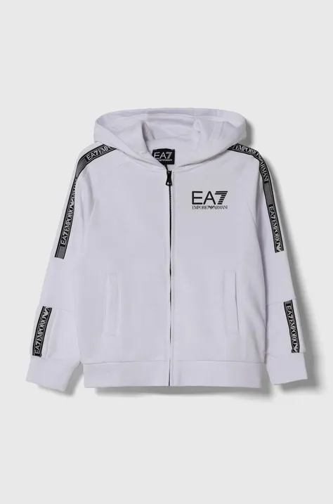 EA7 Emporio Armani bluza copii culoarea alb, cu glugă, cu imprimeu