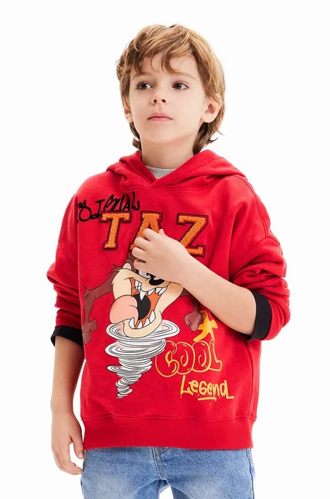 Дитяча бавовняна кофта Desigual x Looney Tunes колір червоний з капюшоном з принтом