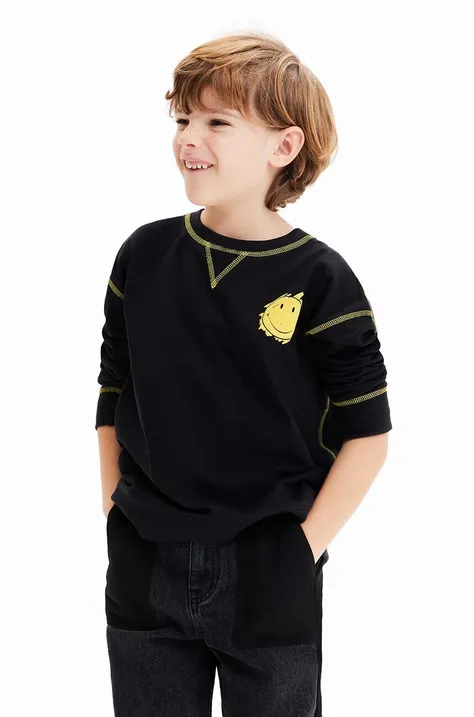 Otroški bombažen pulover Desigual 23WBTK03 T-SHIRT LONG SLEEVE črna barva