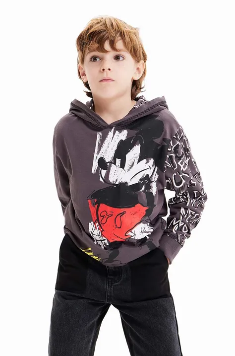 Otroški bombažen pulover Desigual x Disney črna barva, s kapuco