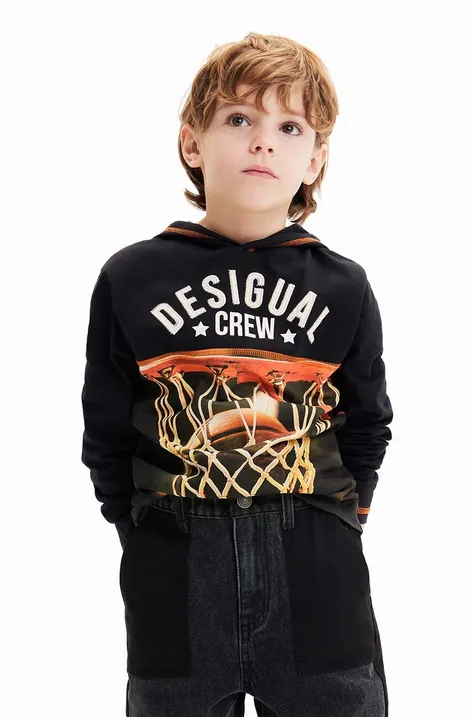 Дитяча бавовняна кофта Desigual колір чорний з капюшоном візерунок