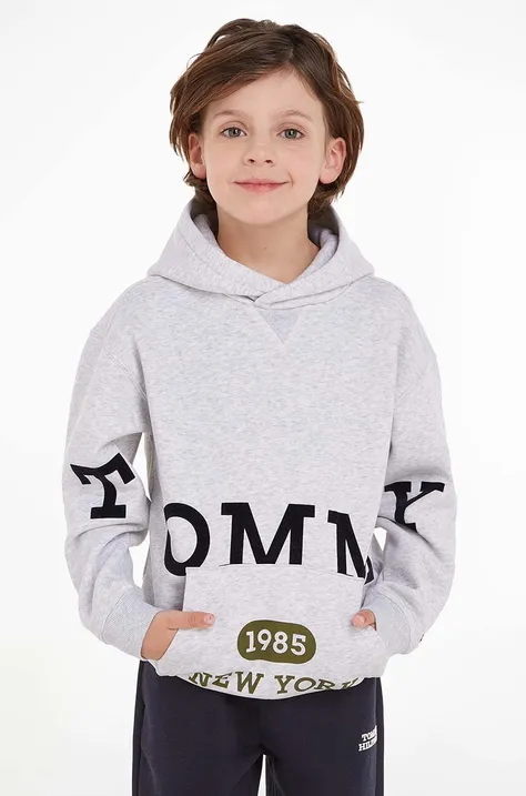 Детская кофта Tommy Hilfiger цвет серый с капюшоном с принтом
