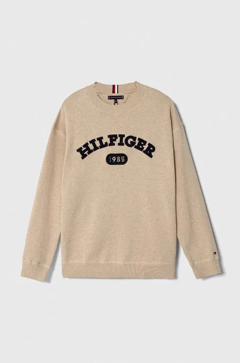 Dječji pamučni pulover Tommy Hilfiger boja: bež, lagani