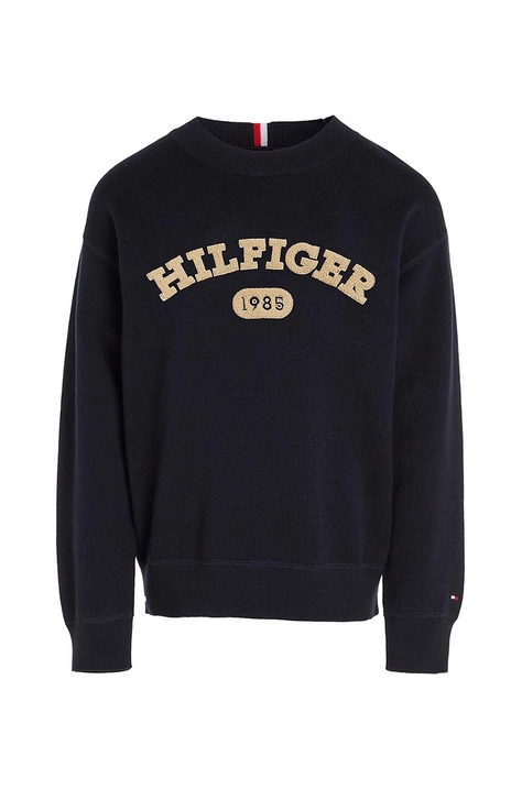 Detský bavlnený sveter Tommy Hilfiger tmavomodrá farba, tenký