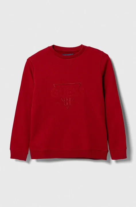 Otroški bombažen pulover Guess rdeča barva