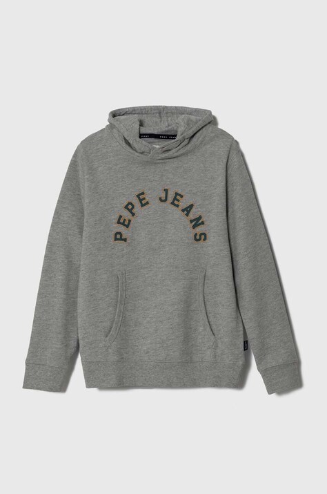 Detská mikina Pepe Jeans šedá farba, s kapucňou, s potlačou
