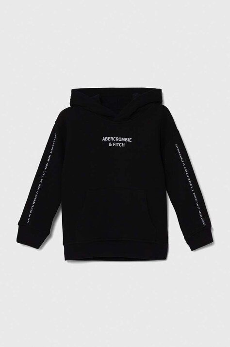 Abercrombie & Fitch bluza copii culoarea negru, cu glugă, cu imprimeu