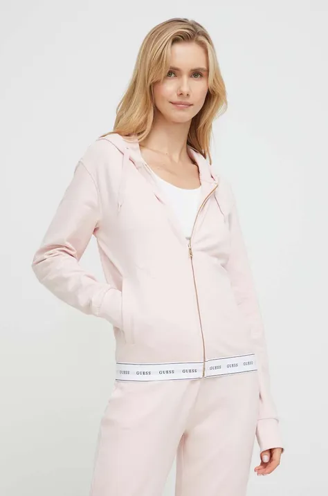 Μπλούζα Guess χρώμα: ροζ, με κουκούλα