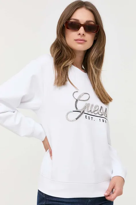 Guess bluza damska kolor biały z aplikacją