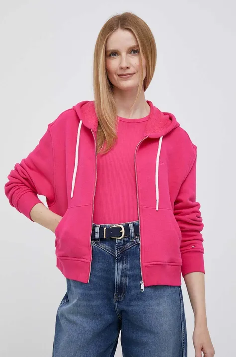 Tommy Hilfiger bluza damska kolor różowy z kapturem gładka