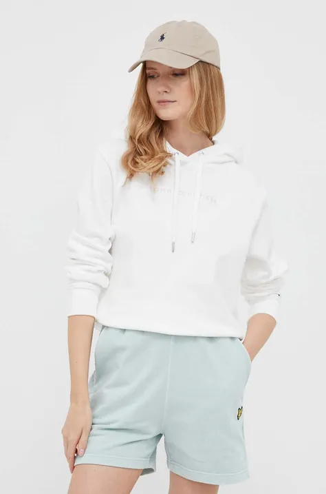 Βαμβακερή μπλούζα Tommy Hilfiger γυναικεία, χρώμα: άσπρο, με κουκούλα