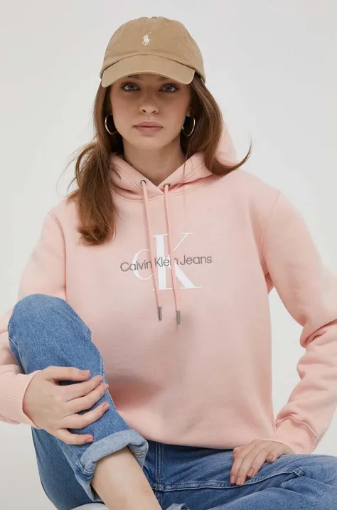 Calvin Klein Jeans bluza damska kolor różowy z kapturem