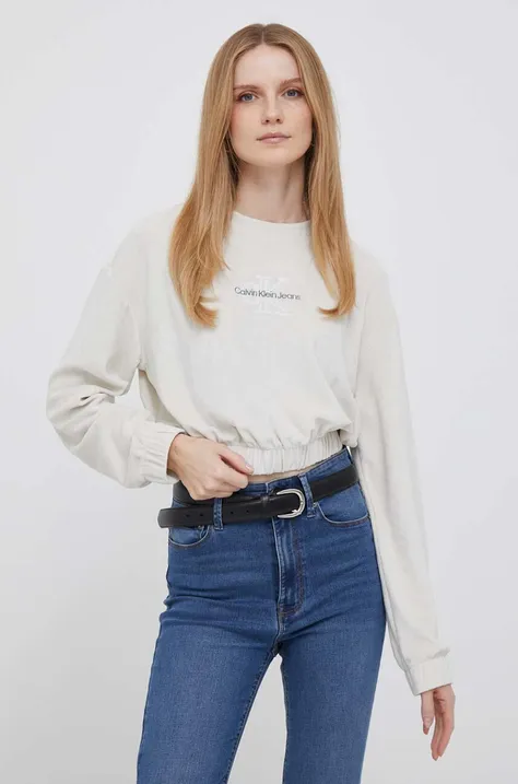 Calvin Klein Jeans bluza femei, culoarea bej, neted