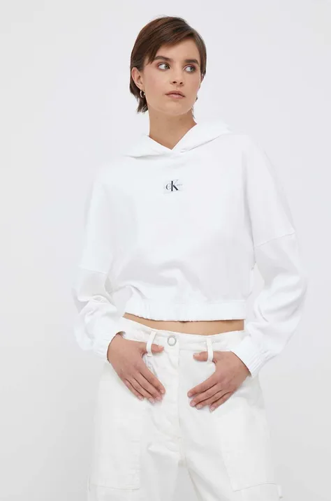 Кофта Calvin Klein Jeans женская цвет бежевый с капюшоном с аппликацией