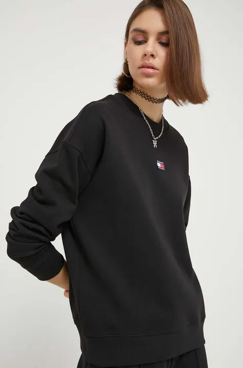 Βαμβακερή μπλούζα Tommy Jeans γυναικεία, χρώμα: μαύρο