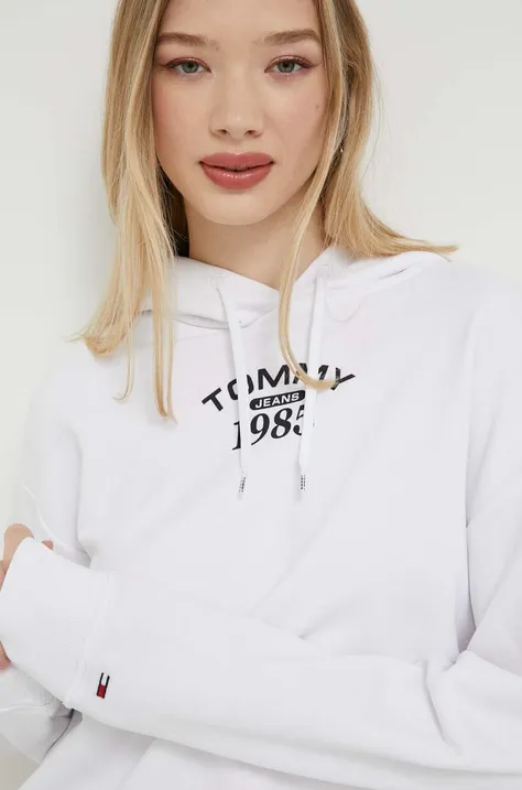 Кофта Tommy Jeans женская цвет белый с капюшоном с принтом
