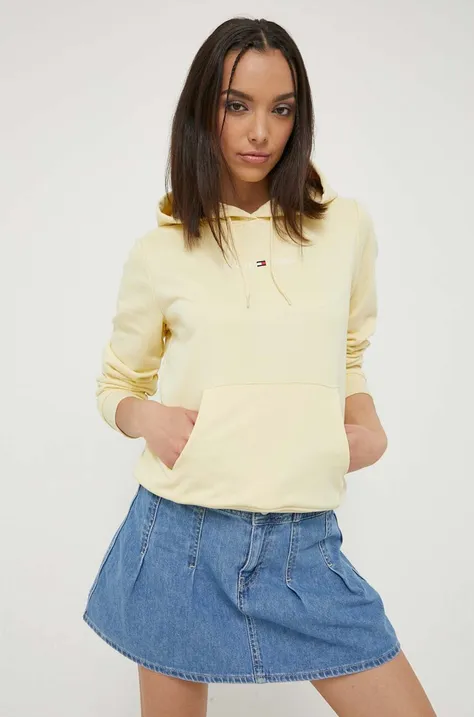 Tommy Jeans bluza damska kolor żółty z kapturem gładka
