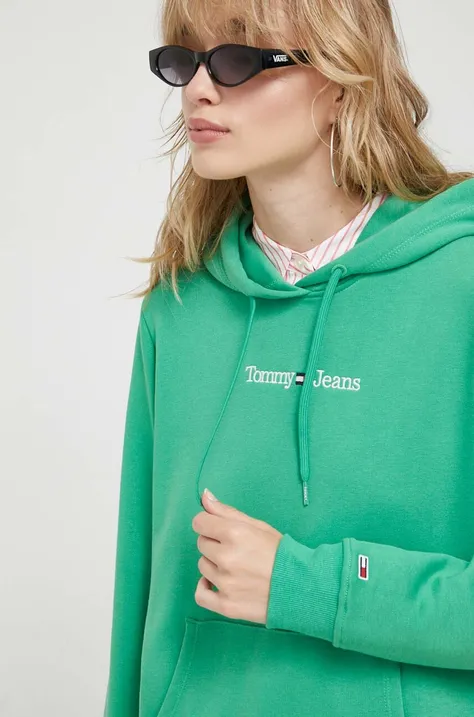 Кофта Tommy Jeans женская цвет зелёный с капюшоном однотонная