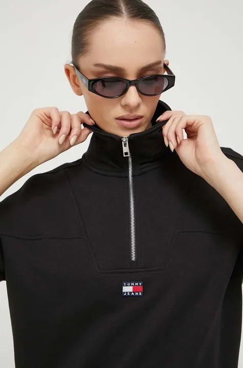 Tommy Jeans pamut melegítőfelső fekete, női, sima