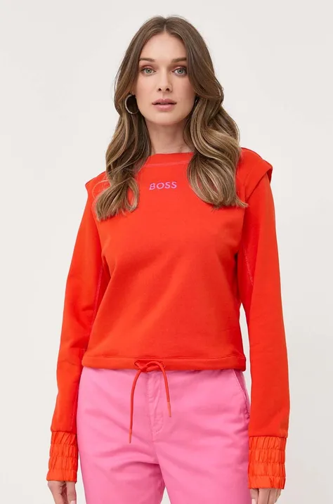 Βαμβακερή μπλούζα BOSS γυναικεία, χρώμα: πορτοκαλί