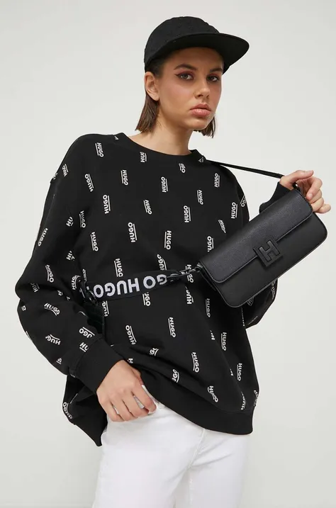 Βαμβακερή μπλούζα HUGO γυναικεία, χρώμα: μαύρο