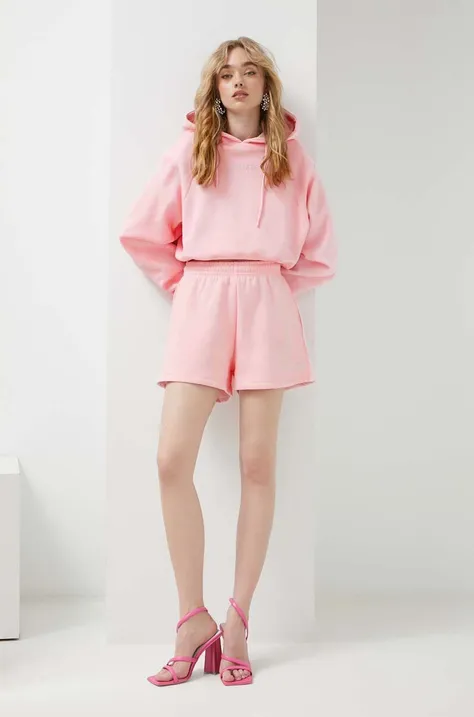 Βαμβακερή μπλούζα Rotate γυναικεία, χρώμα: ροζ, με κουκούλα