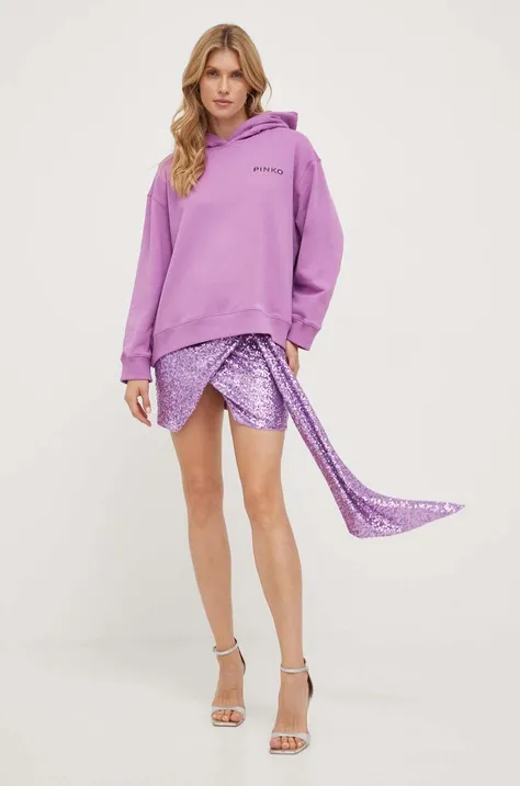 Pinko bluza bawełniana damska kolor fioletowy z kapturem z nadrukiem