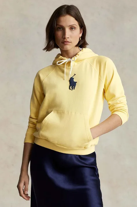 Βαμβακερή μπλούζα Polo Ralph Lauren γυναικεία, χρώμα: κίτρινο, με κουκούλα