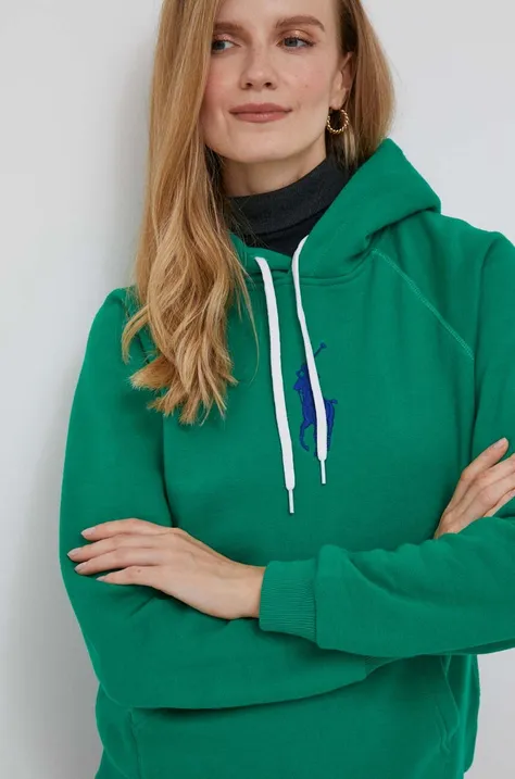 Кофта Polo Ralph Lauren жіноча колір зелений з капюшоном з аплікацією