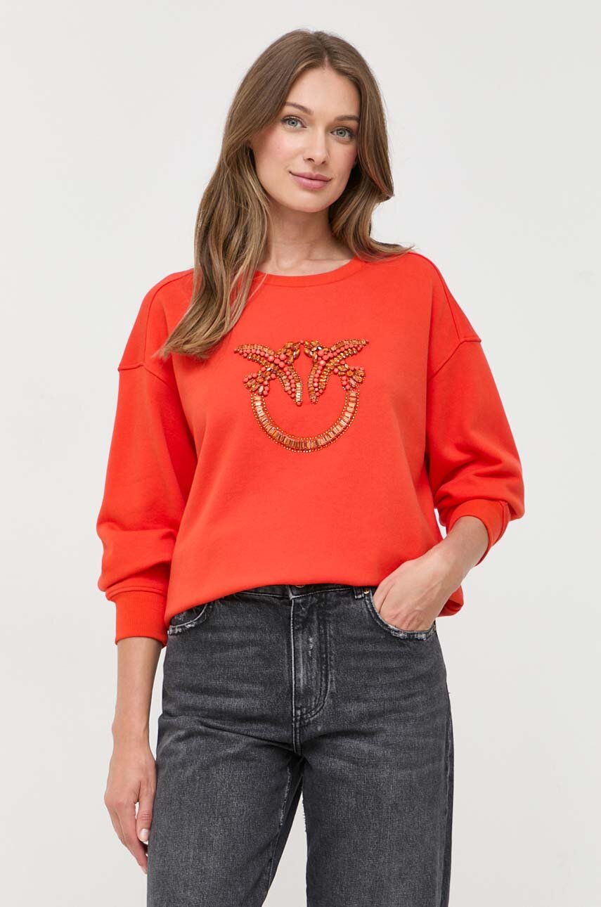 Pinko bluza bawełniana damska kolor pomarańczowy z aplikacją