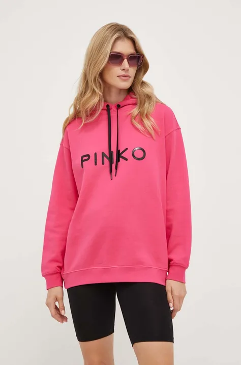 Pinko bluza bawełniana damska kolor różowy z kapturem z aplikacją