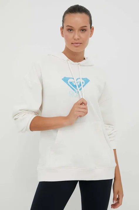 Roxy bluza x Lisa Andersen damska kolor beżowy z kapturem z nadrukiem