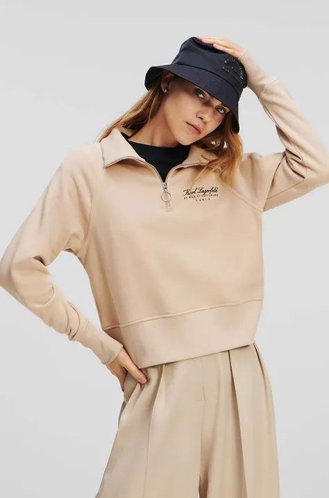 Karl Lagerfeld bluza damska kolor beżowy z aplikacją