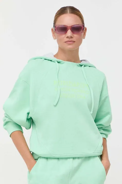 Patrizia Pepe bluza bawełniana damska kolor zielony z kapturem z nadrukiem