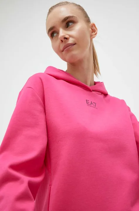Кофта EA7 Emporio Armani женская цвет розовый с капюшоном с принтом
