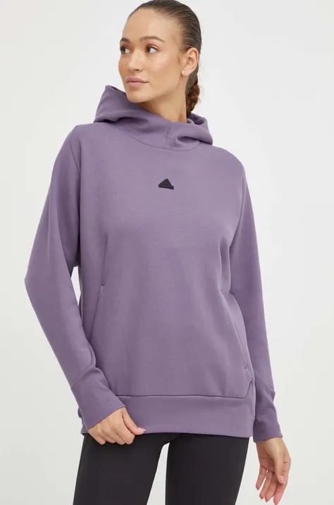 adidas bluza Z.N.E damska kolor fioletowy z kapturem gładka