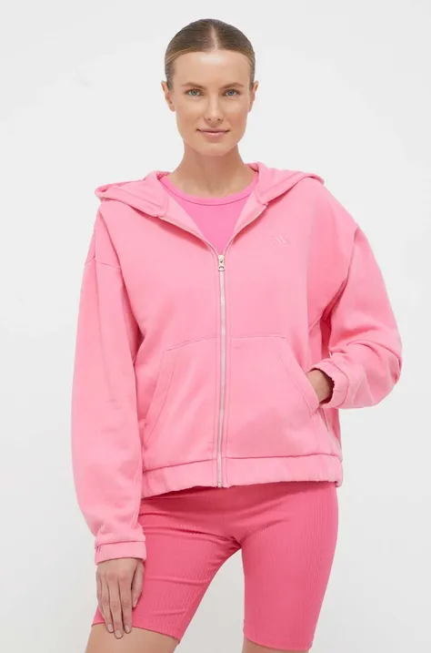 Суичър adidas в розово с качулка с изчистен дизайн