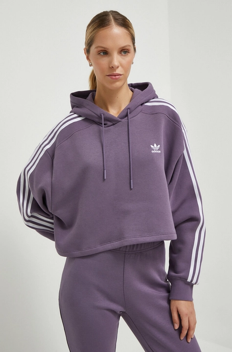 Pulover adidas Originals ženska, vijolična barva, s kapuco