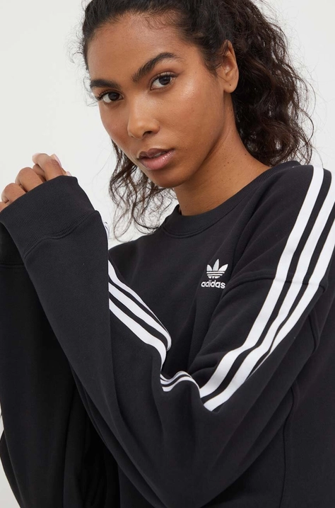 Bavlnená mikina adidas Originals dámska, čierna farba, s nášivkou