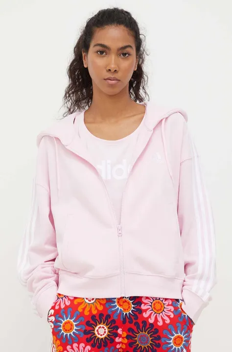 Кофта adidas женская цвет розовый с капюшоном с аппликацией