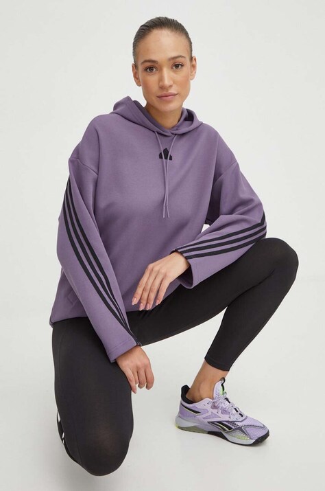 adidas bluza femei, culoarea violet, cu glugă, cu imprimeu