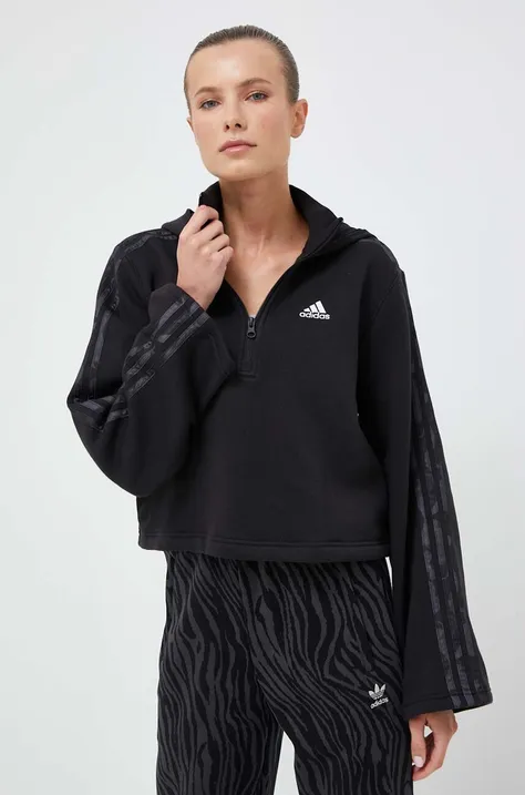 Pulover adidas ženska, črna barva, s kapuco