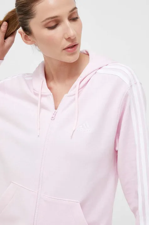 Хлопковая кофта adidas женская цвет розовый с капюшоном с аппликацией