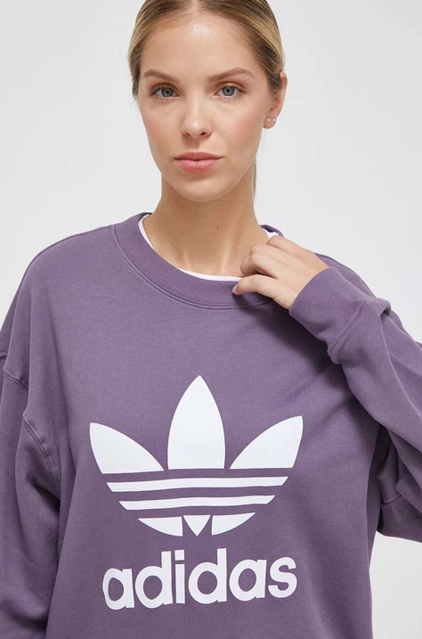 Bombažen pulover adidas Originals ženska, vijolična barva