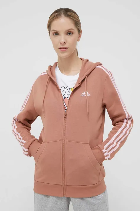 Pulover adidas ženska, rjava barva, s kapuco